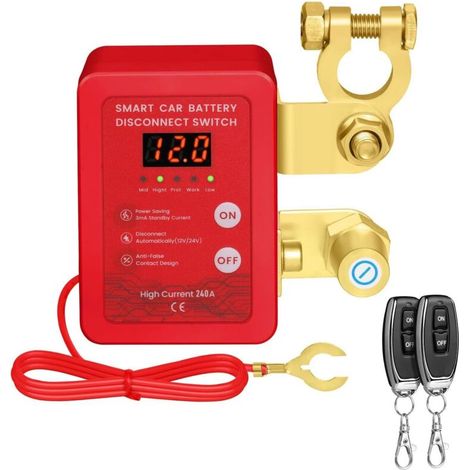 Interrupteur d'arrêt d'urgence pour voiture,12 V, 240 A, déconnexion de batterie à distance avec affichage LED de la tension, coupe-circuit automatique antivol pour voiture, camion, camping-car, VTT (1/5)