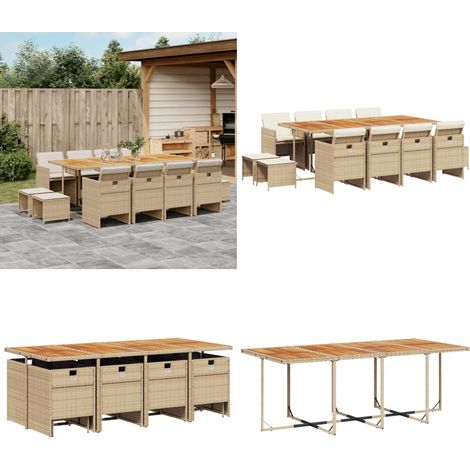 13-tlg. Garten-Essgruppe mit Kissen Beige Poly Rattan - Gartentisch - Gartenmöbelset - Esstisch - Outdoor Möbel - PE-Rattan - Home & Living (1/5)
