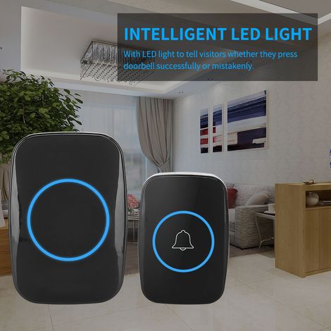 Sonnette musicale sans fil à LED, émetteur extérieur, récepteur intérieur, télécommande 300 m (UE) (1/5)