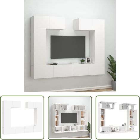 The Living Store 6-tlg. TV-Schrank-Set Weiß Holzwerkstoff - TV-Schrank - Holzwerkstoff Möbel - Wohnzimmer Dekoration - Wandmontage Regal - Fernsehtisch (1/5)