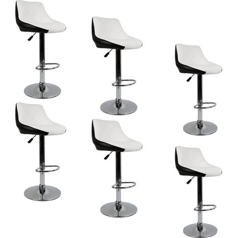 Set di 6 sgabelli da bar o Cucina,in Similpelle,Regolabile e Girevole a 360°,Bianco e nero (1/5)