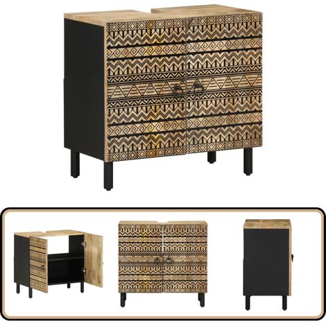 vidaXL Armoire lavabo de salle de bain noir bois massif de manguier