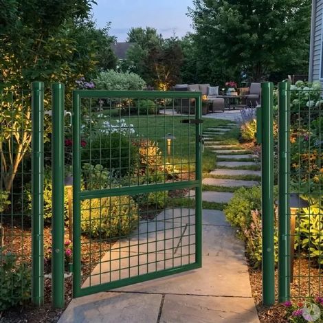 Portillon grillagé 1x1m maille 50mm vert avec serrure et poignées