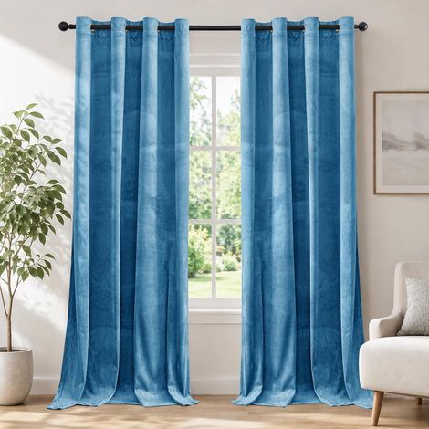 Velvet Blackout Curtain 140 x 145 cm Pack of 2 Blue (1/5)