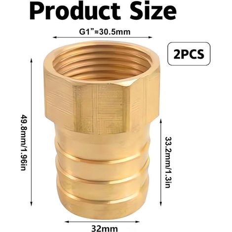 Brass Hose Fitting, 32mm Internal Thread x 32mm, G1" Hose Fitting with Hose Clamps, DN 25 Brass Hose Connector for Rainwater Tanks Water Tanks (1/4)