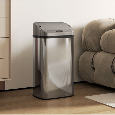 Poubelle de cuisine à capteur 48 L en inox, ouverture automatique, argent OKMYHOME (1/5)