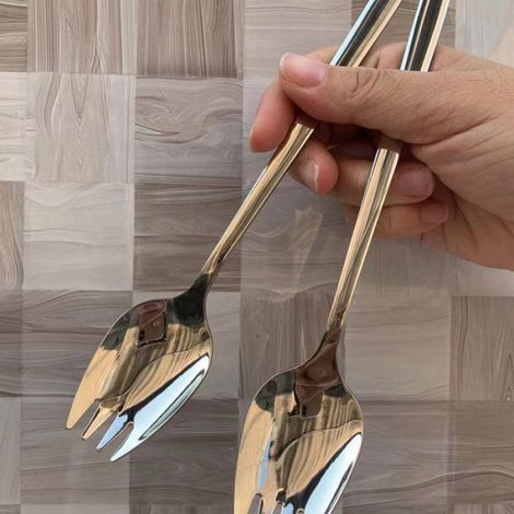 Cuillère/fourchette 2 en 1 en acier inoxydable, manche de 18,5 cm, fourchette à salade/cuillère à dessert (argenté) (1/5)