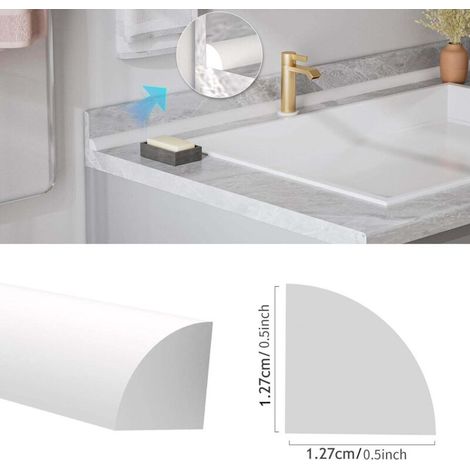 Moulure quart de rond flexible, bordure ronde en caoutchouc autocollante, adaptée pour sol, salle de bain, cuisine, 6 m de long, blanc