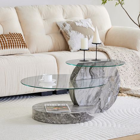 Mesa centro de cristal 2 niveles MDF mármol OKMYHOME (1/5)