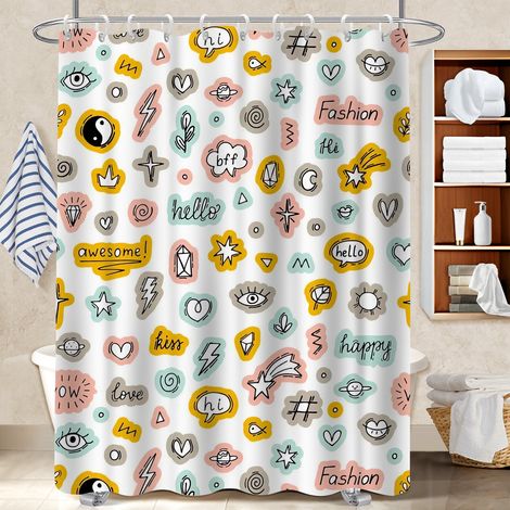Ensemble rideau de douche polyester avec anneaux 180x180 stylé rideau séchage rapide pour adapté aux animaux domestiques (1/5)