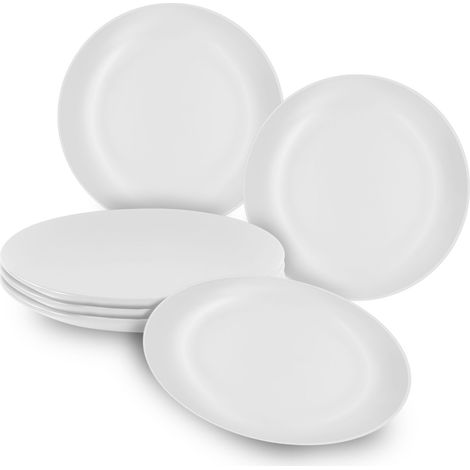 Feinkeramik Speiseteller weiß matt - 6er Set - Keramik Essteller flach Ø 26 cm
