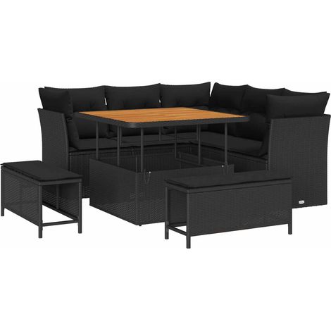 Maison Exclusive - Conjunto de sofás de jardín 8 pcs Negro ratán