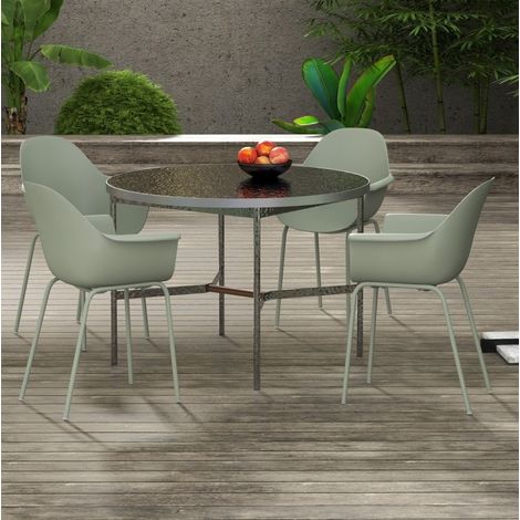 Chaises de jardin 4 pièces avec dossier et accoudoirs, vert, plastique et acier (1/5)