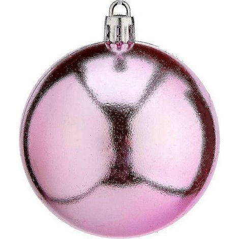Boules de Noël en plastique rose, 7 cm, lot de 12.