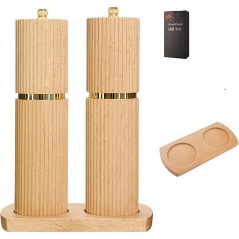 Ensemble moulin à sel et à poivre en bois, moulin à sel et à poivre rechargeable, réglages de mouture ajustables - le cadeau idéal (1/5)