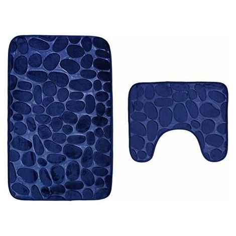 Bath mat, 2 pieces, washable non-slip. Bath mat, bath mat and toilet mat set, 80 x 50 cm, blue (1/5)
