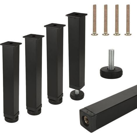 4pcs Pied de Lit, 20cm Pieds de Sommier, Pied de Lit à Visser Metal, Pieds Reglable pour Sommier, Lit, Canapé, Armoire (Noir) (1/5)