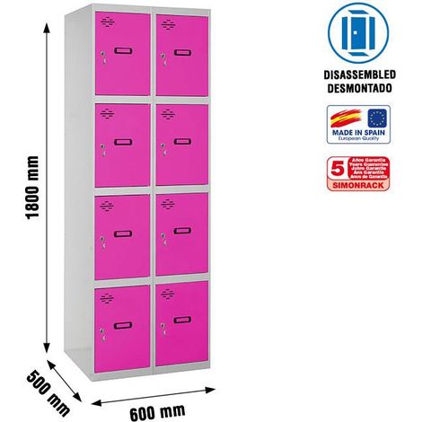 Simonrack Metallschrank 8 Türen Grau Rosa 1800x600x500 mm