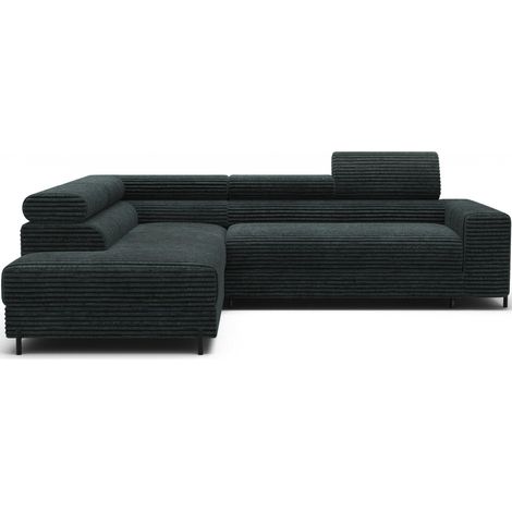 Sofá esquinero COLESIA convertible 5 plazas verde oscuro terciopelo acanalado – izquierda – 274x200cm (1/5)