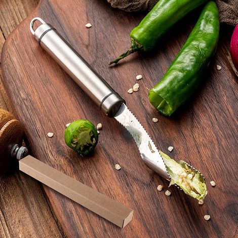 Désosseur à Piment Poivron Multifonction en Acier Inoxydable avec Poignée Douce et Lame Dentelée - Accessoire de Cuisine