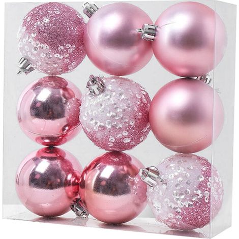 Bolas navideñas de 6 cm, adornos para árbol de Navidad rosas y azules, paquete de 9, set de regalo, compatibles con Hong Kong Hang Hing 6cm 9