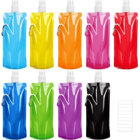 Gourde pliable, lot de 9 gourdes réutilisables avec clip, idéales pour le sport et le cyclisme (9 couleurs aléatoires).-AquaForge (1/5)
