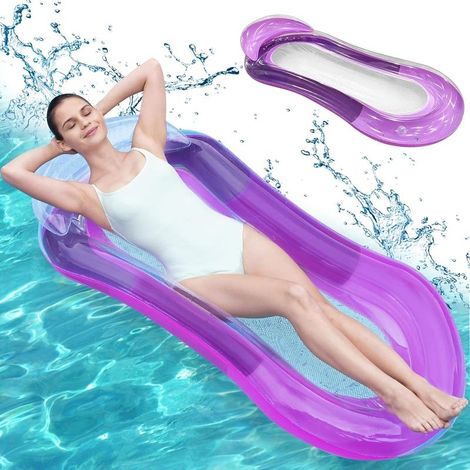 Amaca gonfiabile, materassino ad aria in rete semisommergibile, viola, per feste acquatiche estive per adulti e bambini, 160 x 90 cm (1/5)