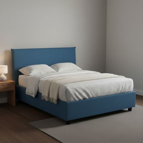 Talamo Italia Letto piazza e mezza Ashasa, Letto contenitore con rivestimento in tessuto, 100% Made in Italy, Apertura frontale, adatto per materasso Cm 120x190, Blu, con imballo rinforzato (1/5)