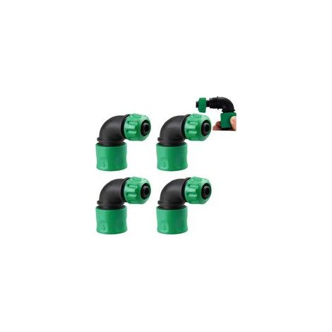 Lot de 4 Adaptateurs Coudés à Raccord Rapide pour Tuyau d'arrosage 12-13 mm, Connecteurs Rapides Coudés 90 Degrés, Adaptateur de Tuyau d'arrosage, pour Irrigation, Lavage de Voiture (Vert)