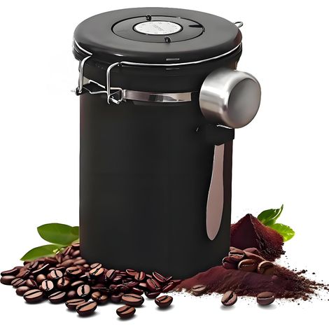 Boîte de rangement en acier inoxydable, 1800 ml, noire, pour le café, idéale pour l'organisation de la maison dans la cuisine et sur le plan de travail.-AquaForge (1/5)