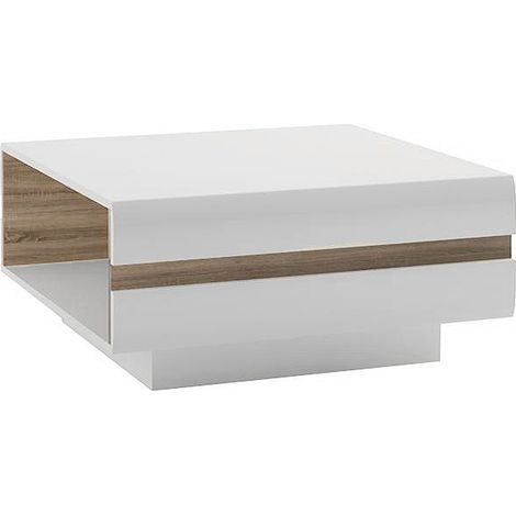 Wohnzimmer Couchtisch LEGNICA-129 in weiß Hochglanz mit Trüffel Eiche Nb., B/H/T ca. 75/39/75 cm (1/5)