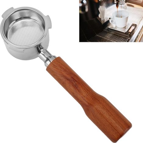 Portafiltros de café sin fondo – Portafiltros de 51 mm con 3 asas y cesta de filtro de acero inoxidable – Compatible con Delonghi DECICA ARTE – Mango de madera maciza roja (1/5)