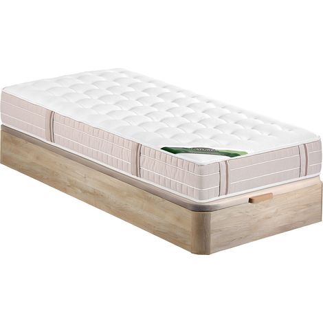 Set 90 x 190 cm rete contenitore naturale chiaro + materasso molle insacchettate 5 zone memory foam e tessuto anti-cimici del letto sp.24cm - VIREVO di NATUREA