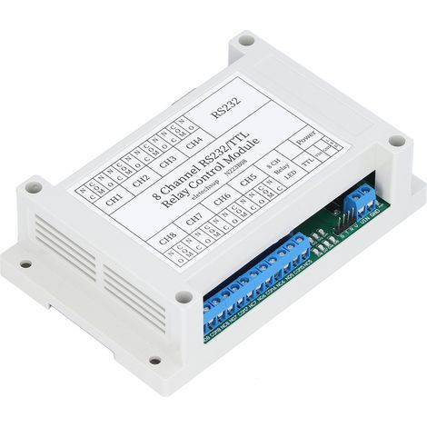 N223B08 8-Kanal-DC-12V-RS232-Relaismodul, serielle Schnittstelle, Fernsteuerplatine mit LED und Gehäuse (1/5)