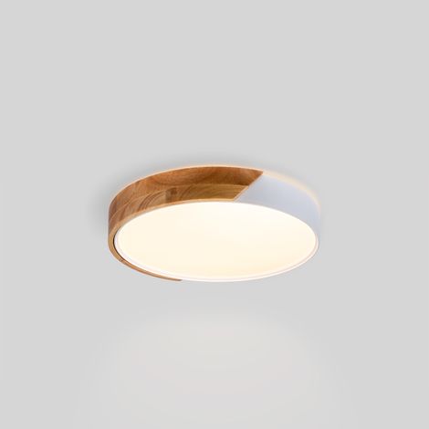 Plafonnier LED rond CCT en bois et polycarbonate - 24W - ø40cm - - Blanc