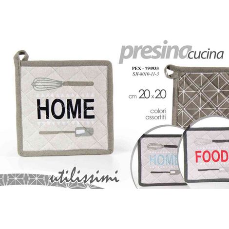 1 Pezzo Presina da Cucina in Cotone Home Food 20 x 20 cm 3 Decori