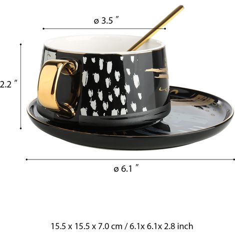 Tooarts Kaffeetasse und Untertasse Set, Keramik-Teetasse, Geschenkverpackung, Löffelbecher aus Edelstahl 304, für Büro oder Zuhause, in 4 Farben