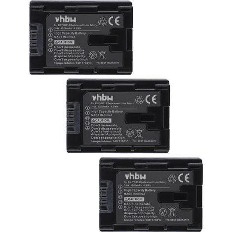 vhbw 3x Akku kompatibel mit JVC GZ-MS230RU, GZ-MS230RUC, GZ-MS230BUC, GZ-MS230BUS Videokamera Camcorder (1200 mAh, 3,6 V, Li-Ion) + Infochip