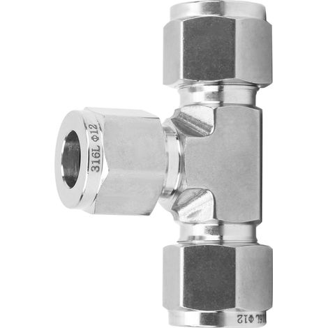 Raccord en T avec bague de compression de même diamètre, acier inoxydable 316, pièce forgée à chaud SS-600-3Ф12 (1/5)
