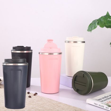 Thermobecher aus Edelstahl 304, großes Fassungsvermögen, tragbarer Thermobecher mit Deckel, fürs Büro, weiß, 510 ml (1/5)