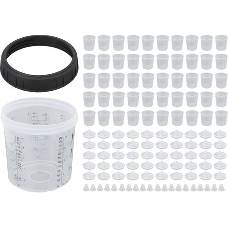 Kit de gobelets de mélange pour pulvérisateur de peinture jetable, 122 pièces, avec système de couvercles et doublures de bague d'étanchéité, pour automobile, 0-600ML/0-20.3OZ (F110804)