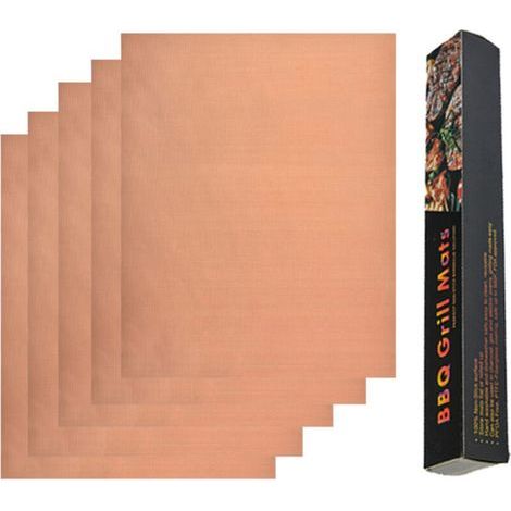 Set di 5 tappetini da cottura per barbecue da esterno, adatti anche per barbecue a gas, antiaderenti, utilizzabili anche come rivestimenti per il forno, dimensioni 40 x 33 cm (15,75 x 13 pollici). (1/4)