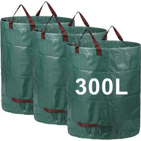 3x300L Garden Bags, Durable & Waterproof, Large Garden Sacks with Handles, Foldable & Reusable