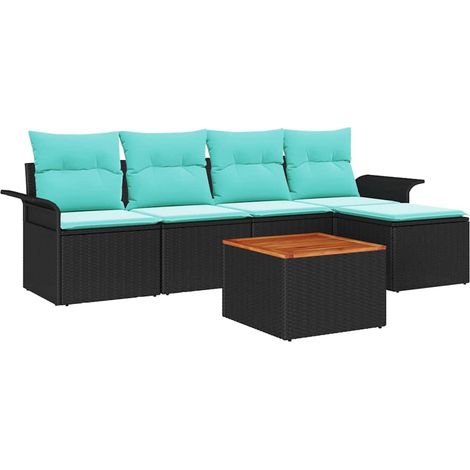 Set Divano da Giardino 6 pcs Nero e Turchese polyrattan vidaXL