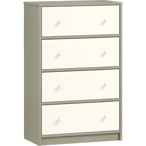 Chest of Drawers, Dresser with 4 Fabric Drawers - White and Grey (1/4)