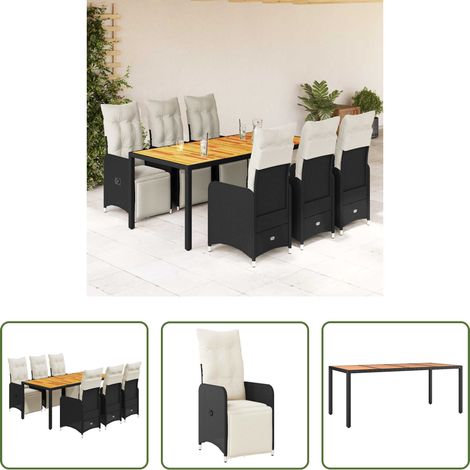 Gartentisch - 7-tlg. Garten-Bistro-Set mit Kissen Schwarz Poly Rattan (1/5)