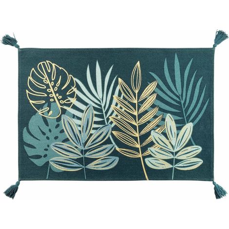Tapis pompons 60x90 cm métallisé Ornella émeraude (1/3)