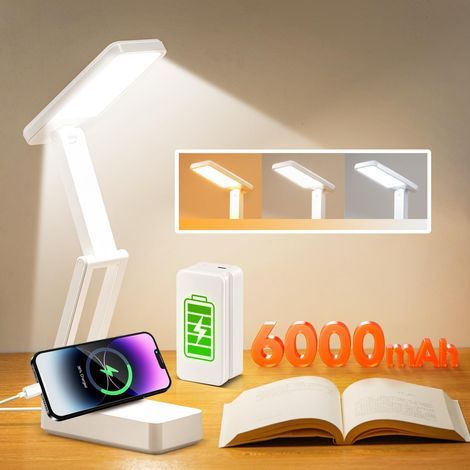 CCYKXA 6000mAh Wireless Desk Lamp, Foldable and Portable Rechargeable LED Lamp with 3 Temperatures & 10 Brightness Levels, 45-Minute Timer for Bedside and Reading, Bedside Lamp, Reading Lamp, White