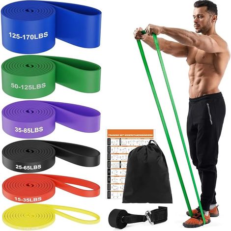 Elastique Musculation, 6 Niveaux Élastique Musculation avec Ancrage de Porte, Bande Élastique Musculation pour Crossfit, Étirements, Powerlifting, Musculation, Tractions (1/5)