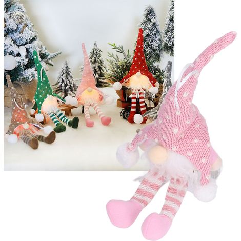 Décorations de Noël à LED, poupée tricotée représentant un vieil homme des bois aux longues jambes, ornement de sapin de Noël illuminé par LED, sans visage, rose YV0036702 (1/5)